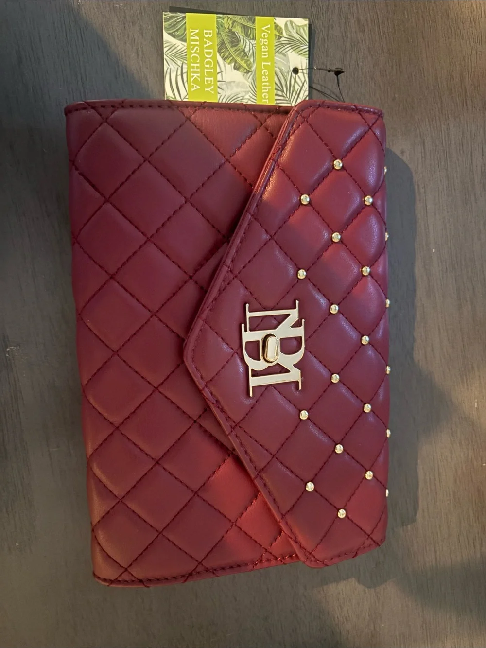 Badgley Mischka Quilted Top-Handle Satchel in Plum